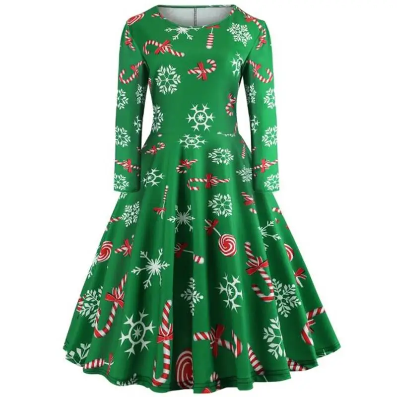 Elegant Women Dress 2018 Autumn Bodycon Long Sleeve A Line Midi Party Dress Floral Print Vintage Christmas Dresses vestidos
