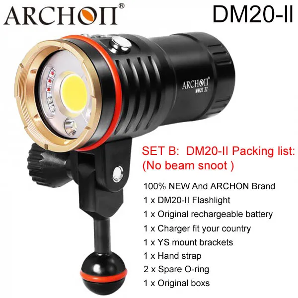 ARCHON DM20 WM26 DM20-II WM26-II Светодиодный УФ фонарик светильник Дайвинг светильник Подводный фонарь видео светильник s водонепроницаемые фонарики 32650 Батарея - Испускаемый цвет: SETB DM20-II NO beam