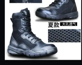 Summer combat men's waterproof ultra-light special forces 16 military side zipper 17 land combat shock-absorbing tactical boots - Цвет: Black mesh shoes