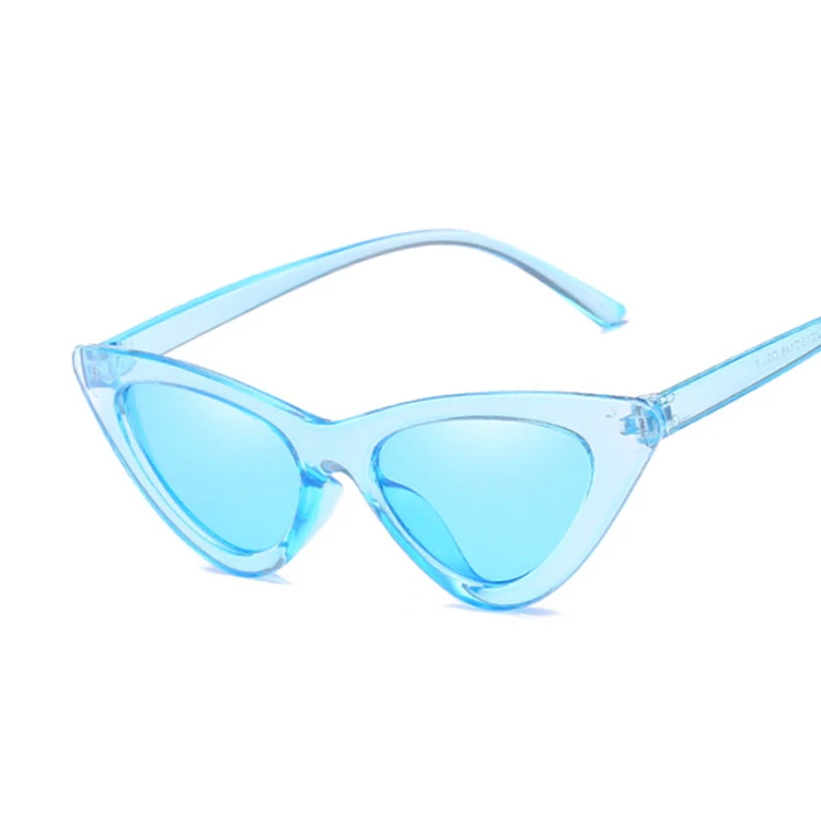 Сексуальные солнцезащитные очки "кошачий глаз" для женщин, фирменный дизайн, зеркальные, черные, треугольные, солнцезащитные очки, женские линзы, оттенки для женщин, очки UV400 - Цвет линз: Blue