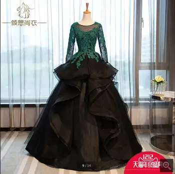 

New fashion ball gown long sleeve lace appliques prom dress hollow back sexy beaded elegant prom gowns hot sale
