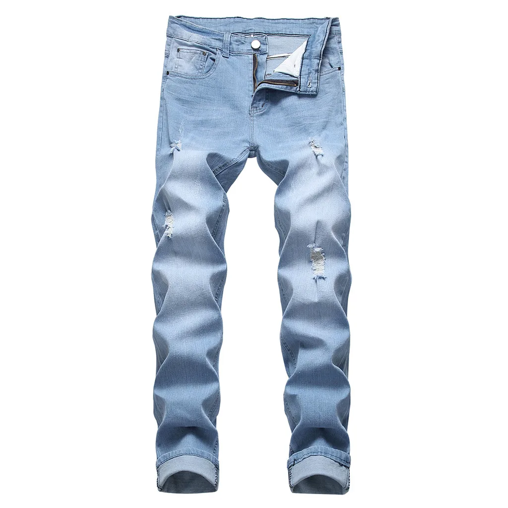 

JAYCOSIN Men's stretch tight-fitting riding hole folds striped jeans slim jeans men's elastic waist harem pants jogging clothes