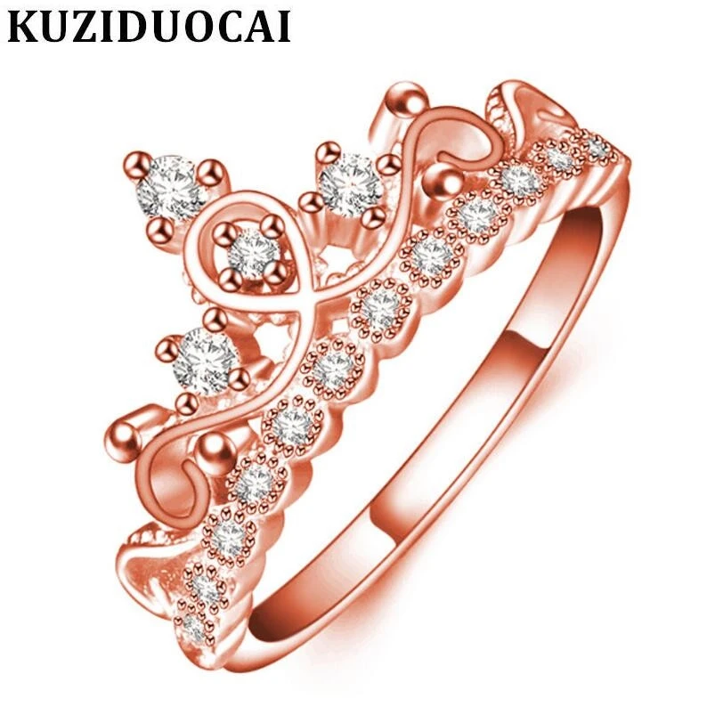 

Kuziduocai New Fashion Jewelry Stainless Steel Zircon Rose Gold Crown Wedding Rings For Women Gifts Anillo Anel Bague Punk R-211