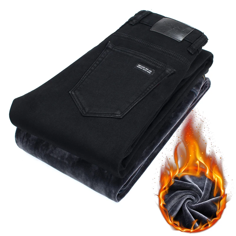 Tanie Męskie spodnie jeansowe Pantacourt Homme męskie klasyczne czarne Calca Masculina Ofertas Calientes Con Envio Gratis zima utrzymuj ciepło