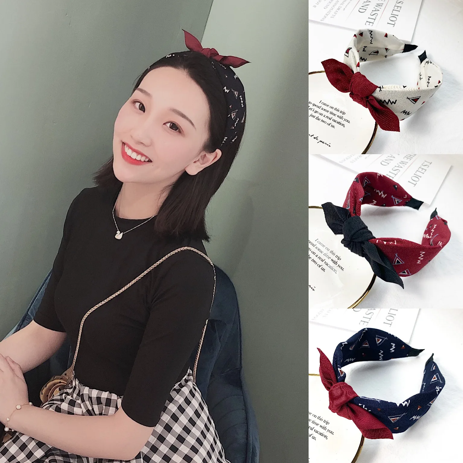 Multi color Knotted Bow Headband Fashion Innovative Color Matching