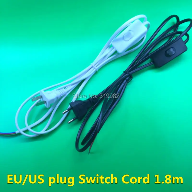 

On Line Cable 1.8m On Off Power Cord For LED Lamp with Push Button switch US EU Plug Light Switching Black White Wire Extension
