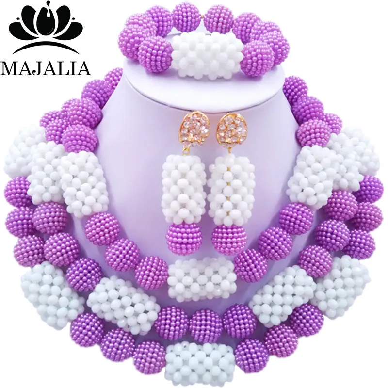 

Majalia Classic Fashion Nigerian Wedding African Jewelery Set Purple and White Crystal Necklace Bride Jewelry Sets 3SZ017