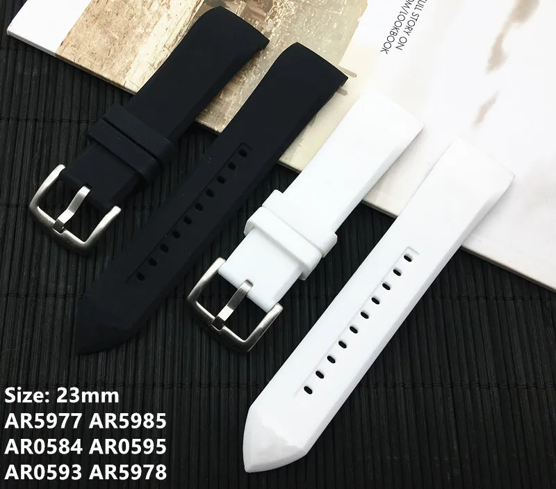 

Luxury brand 23mm bent silicone rubber watchband belt for Armani watch band strap for AR5978AR5977AR5985AR0584AR059593 logo on