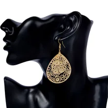 SHUANGR Flower Piercing Hanging Earrings For Women Big Gold Color Water Drop Statement Earrings Fashion Jewelry Indian