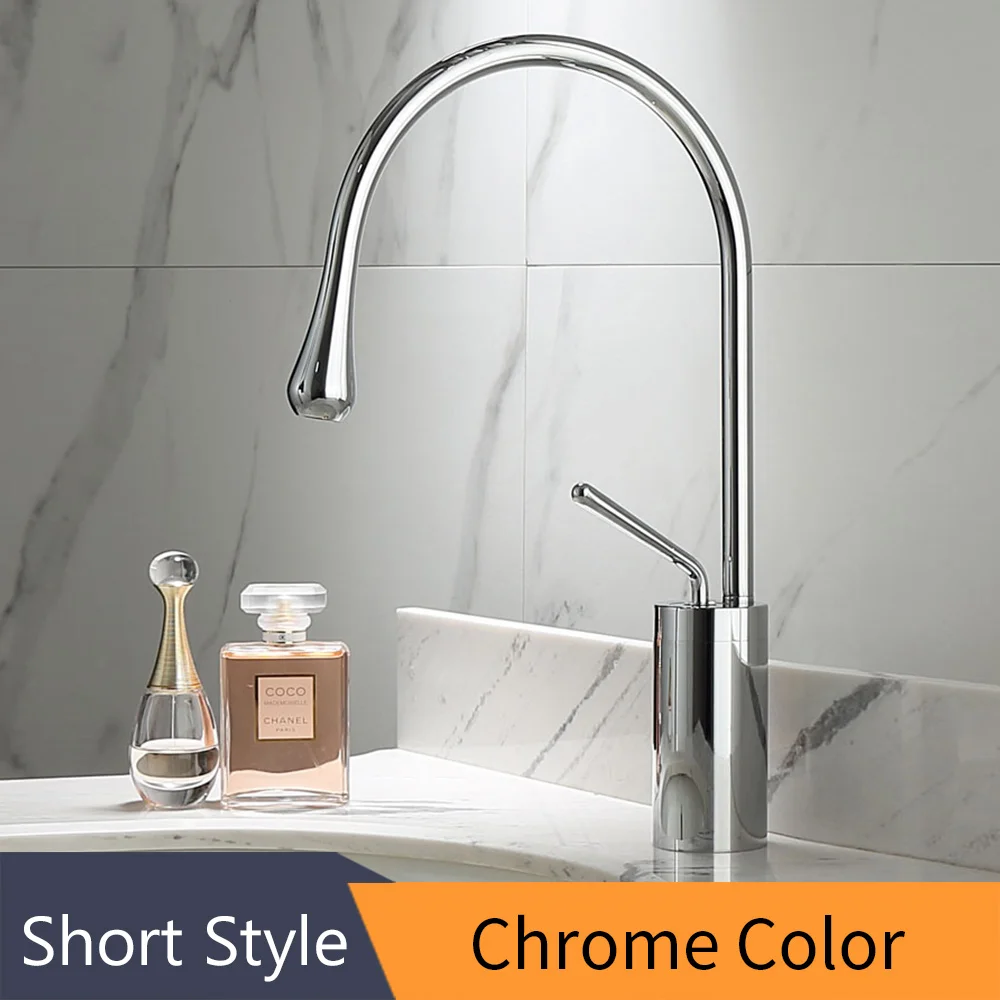 Смесители для раковины, современный черный кран для ванной комнаты, водопады, Смесители на одно отверстие, кран для холодной и горячей воды, кран для раковины, Смесители 88096 - Цвет: Chrome-Short