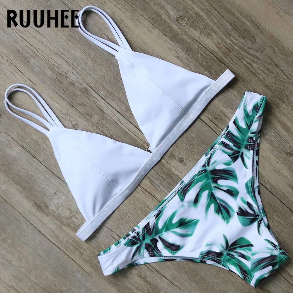 RUUHEE Bikini Swimsuit Swimwear Women Brazilian Bikini Set 2019 Plant Printed Bathing Suit Push Up Pads Beachwear Female Biquini