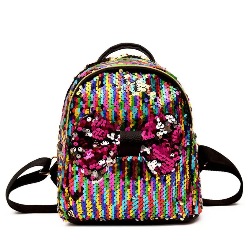 

Women Sequins Bow Tie Backpacks Teenage Girls Travel Large Capacity Bags Party Mini School Bags Mochila Mujer Casual