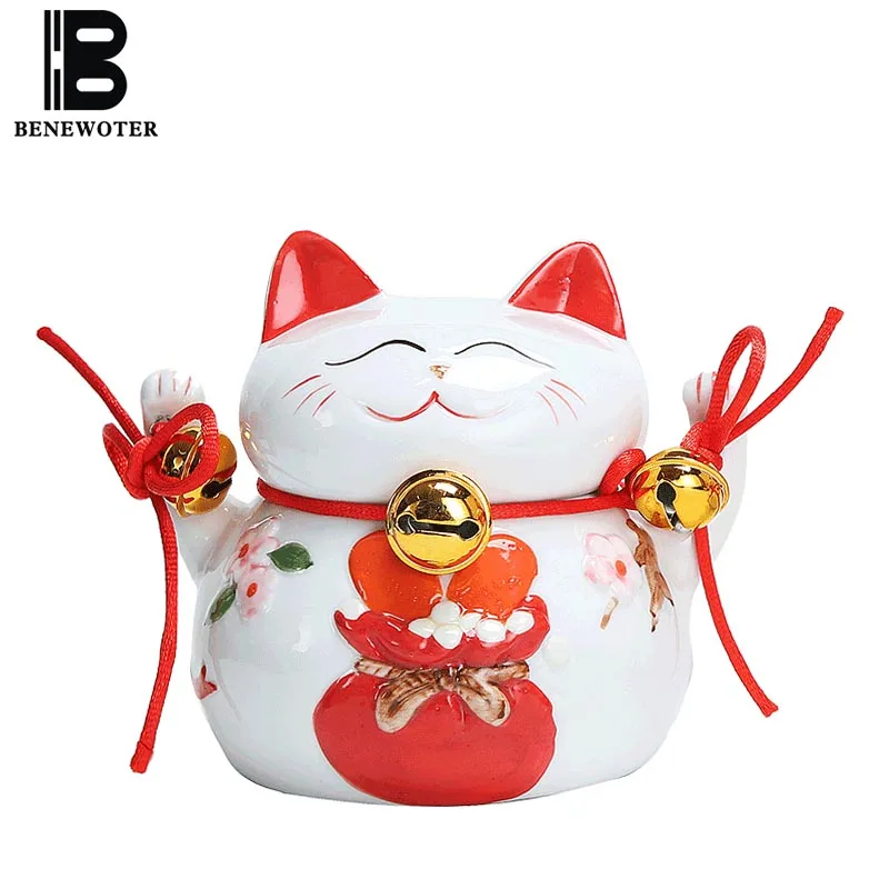 

Creative Lucky Cat Ceramic Tea Caddy Feng Shui Desktop Decoration Storage Box Sealed Jar Food Container Kitchen Accessories Gift