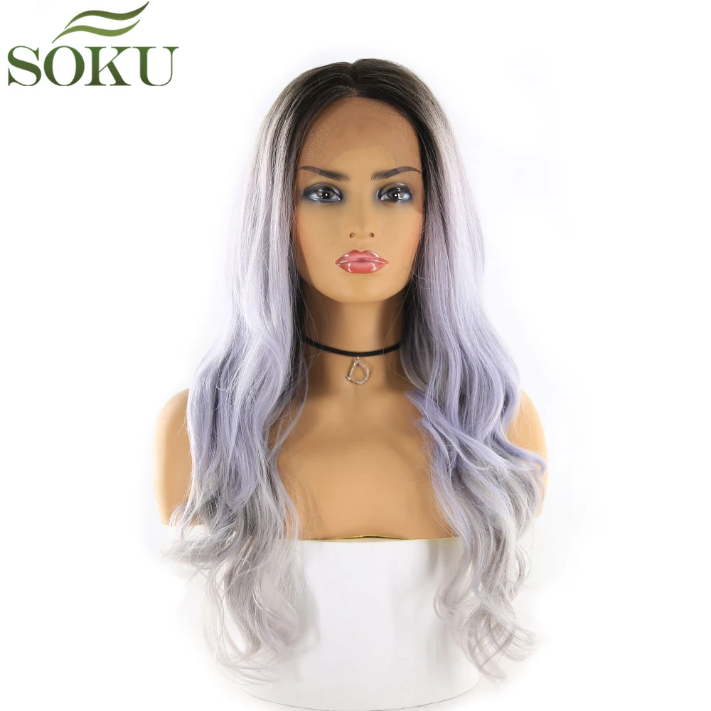 

SOKU Lace Front Synthetic Hair Wigs Black Purple Blonde Glueless Lace Frontal Wigs Free Part Long Wavy Wig For Black Women