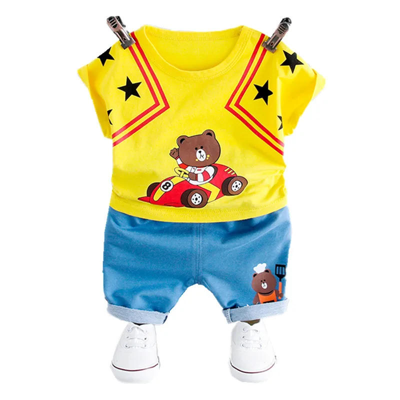 

Summer Boys Clothes Sets 0-3 Years children clothing Cotton O-neck Shorts New Fahion Style 18059 Racing Bear Print Kids Clothing