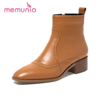 

MEMUNIA 2020 new ankle boots genuine leather boots autumn winter comfortable low heel square toe women boots