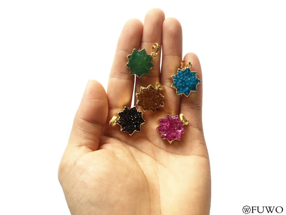 Natural Druzy Flower Pendant 13