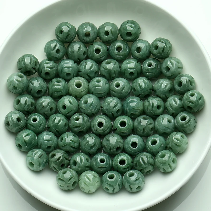 

10pcs Wholesale Chinese Natural Aqua Green Jade Jadeite Hollow Round Loose Bead 9.5x10mm