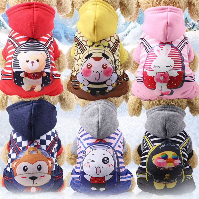 

New Dog Clothes Costume Overalls Puppy Dog Warm Fleece Hoodies Cartoon Printed Pet Dog Hoodie Jumpsuit in Autumn and Winter