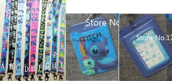 

Hot 10 pcs stitch Named Card Holder Identity Badge with Lanyard Neck Strap Card Bus ID Holders With Key Chain M85