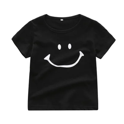 Новая летняя футболка для маленьких мальчиков футболка для девочек с рисунком смайлика повседневная детская одежда короткий рукав хлопковые топы для детей - Цвет: Черный