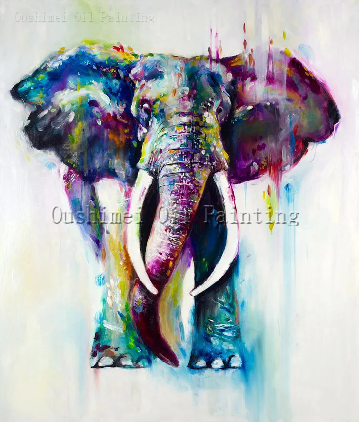 

X Series Free Shipping Fashion Design High Quality Wonderful Animal Oil Painting On Canvas Beauty Elephant and Stag Oil Painting