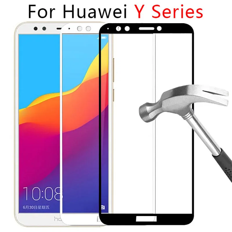 Чехол для Huawei Y3 Y5 Y6 Y7 Prime Y9 2018 2017 2019 полное покрытие закаленное стекло телефона Y 3 5 6