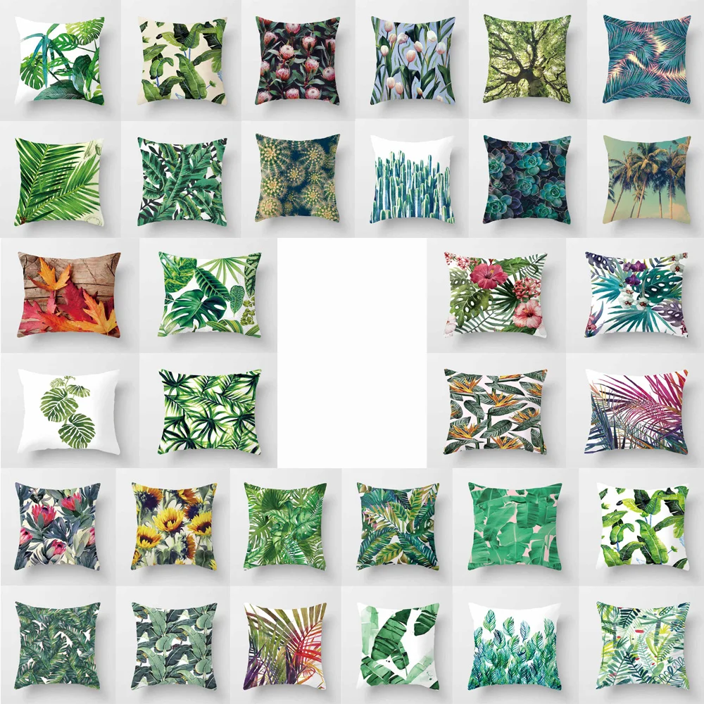 hot saleTropical Green Plant Leaves Flower Linen Cover Pillow Case green print pillowcases pp18