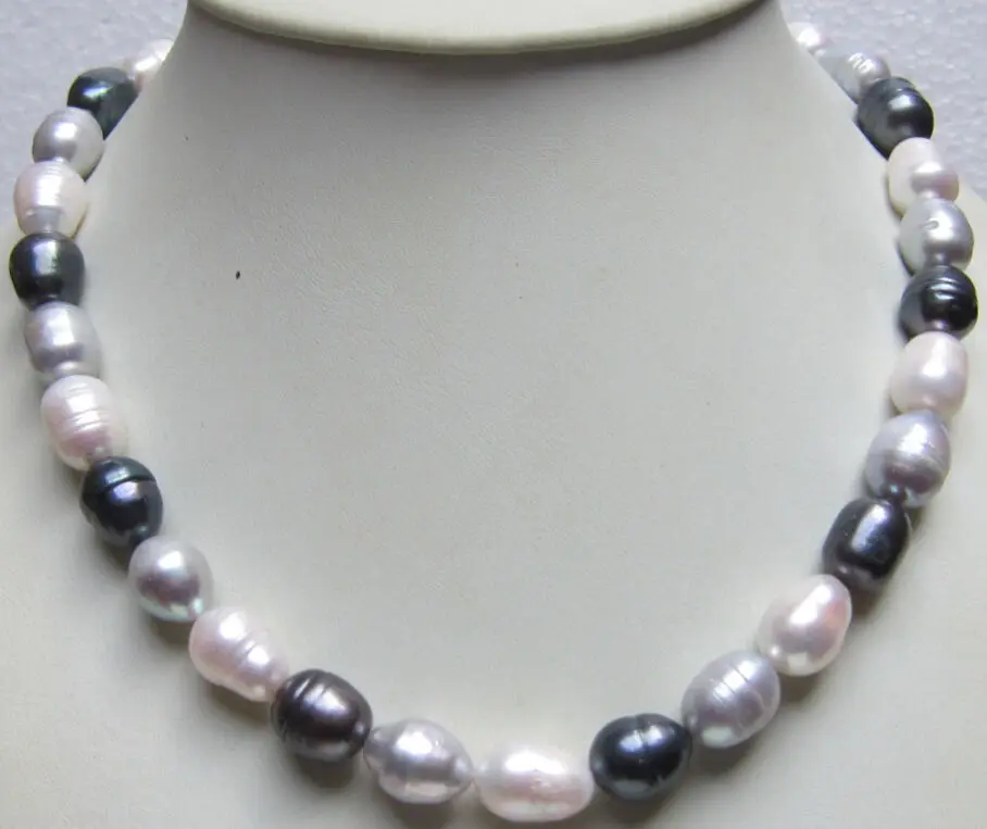 

Miss charm Jew872 HUGE NATURAL 18" 10-13MM SOUTH SEA GENUINE WHITE BLACK GRAY PEARL NECKLACE AAA