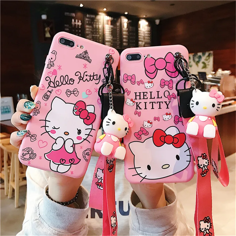 

Cute 3D Hello Kitty Cartoon Case for Xiaomi Redmi Note 6 Pro Cases Toy Stand Strap Silicone Cover for Redmi 6 Pro Redmi Note 7