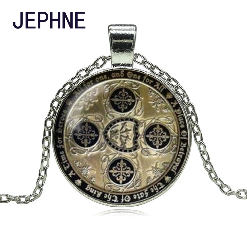 

Jephne Brand 1PC Glass Tile Necklace Four Musketeers Creed Medallion Dome Statement Pendant Jewelry Holiday Gift Accessories