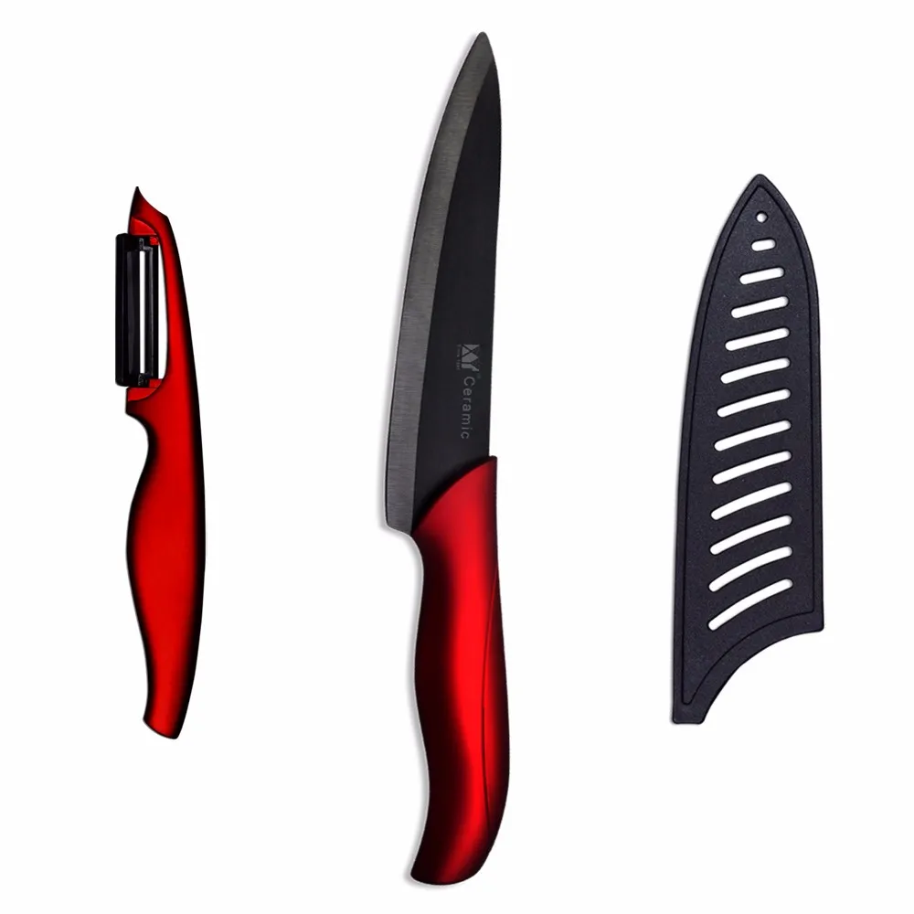 XYJ бренд Кухня Керамика Ножи один пилинг и 7 дюймов шеф-повара Ножи красной ручкой с чёрным лезвием, лучшие продажи Кухня аксессуары 2 предмета в комплекте