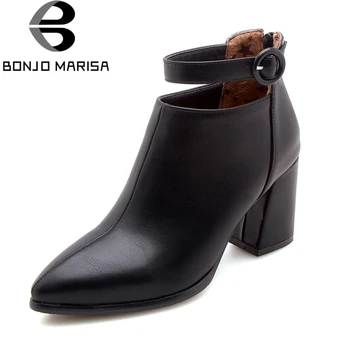 

BONJOMARISA Plus Size 32-47 Black 7.5 Cm High Heels Ankle Boots Women Autumn 2020 New Mature Pointed Toe Shoes Woman Elegant