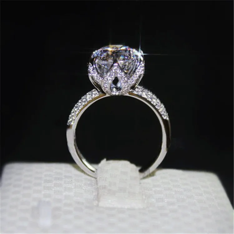 Роскошное кольцо в форме лотоса с лепестками 3 карата, обручальное кольцо SONA nscd, женское кольцо из чистого чистого серебра 925 пробы, обручальное кольцо