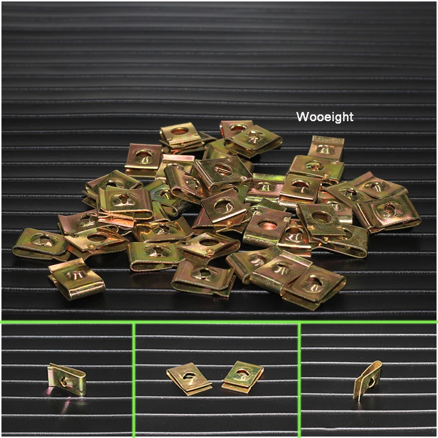 Wooeight 50Pcs Car Fastener Clip Screw Base U Type Nut Mounting Fastener Clips 6mm Dashboard Pannel Speed U-Clips  (7)