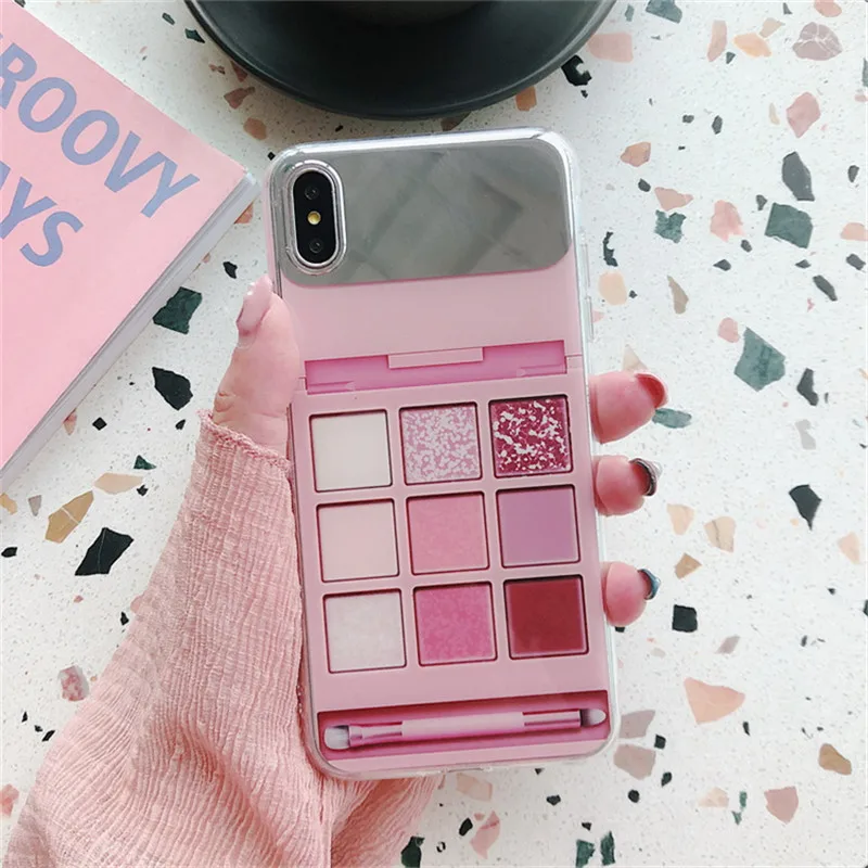 

Eye Shadow Makeup Mirror Silicone Case For iphone 11pro XR X XS Max 7 Plus Fashion Young Girl Soft Phone Case Coque Fundas Capa