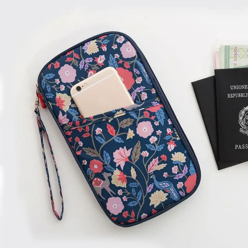 Дорожная сумка с цветочным принтом, кошелек, органайзер для документов, на молнии, для паспорта, билетов, ID, держатель