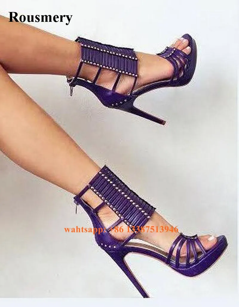 New Design Women Fashion Ankle Wrap Strappy Spike Gladiator Boots Open Toe Purple Black High Heel Sandal Boots Dress Shoes New Design Women Fashion Ankle Wrap Strappy Spike Gladiator Boots Open Toe Purple Black High Heel Sandal Boots Dress Shoes