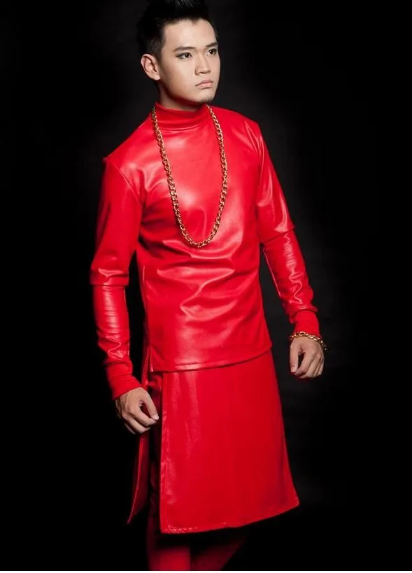 Красный певец искусственная кожа юбки брюки для мужчин pu кожаная юбка брюки для мужчин сценические звезды персонализированные Настраиваемые