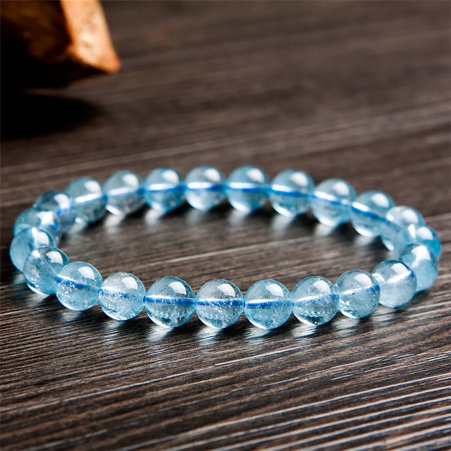 Genuine Natural Blue Topaz Beads Bracelet 8mm Women Stretch Round Beads