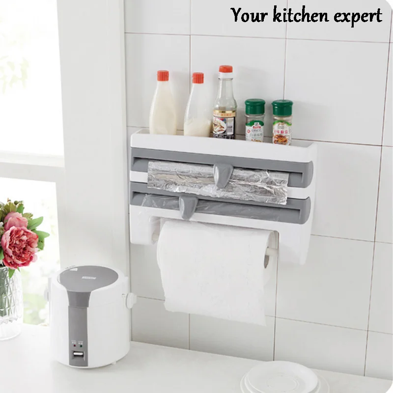 Kitchen Fridge Hanging Shelves Toilet Paper Tissue Organizer Holder Barbecue Tin Foil Plastic Wrap Storage Rack Cutting Blade