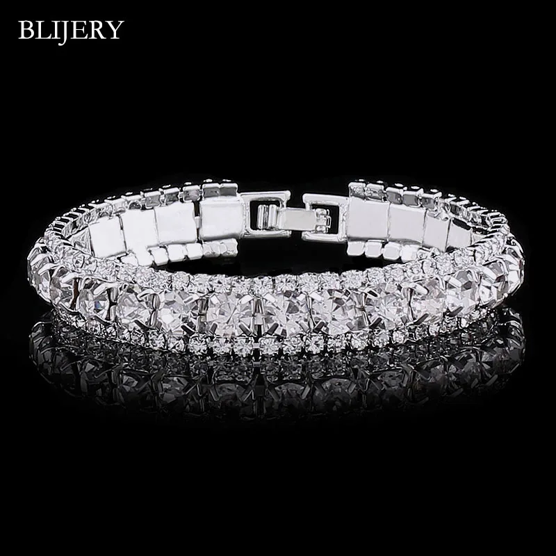 BLIJERY Посеребренная блестящая браслеты для женщин многоцветные Стразы цепочка браслеты и браслеты свадебный Рождественский подарок