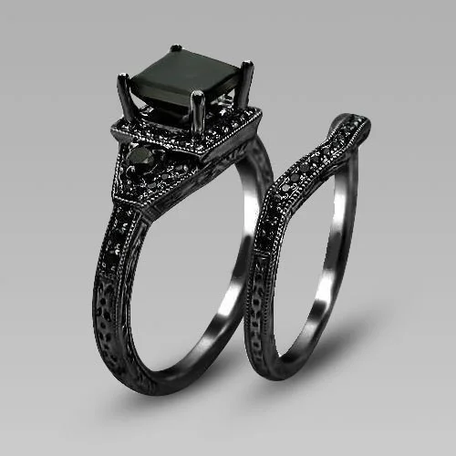 Full Black Zircon G Gold Filled Women S Wedding Ring Set Full Black Zircon G Gold Filled Women S Wedding Ring Set Promise Top