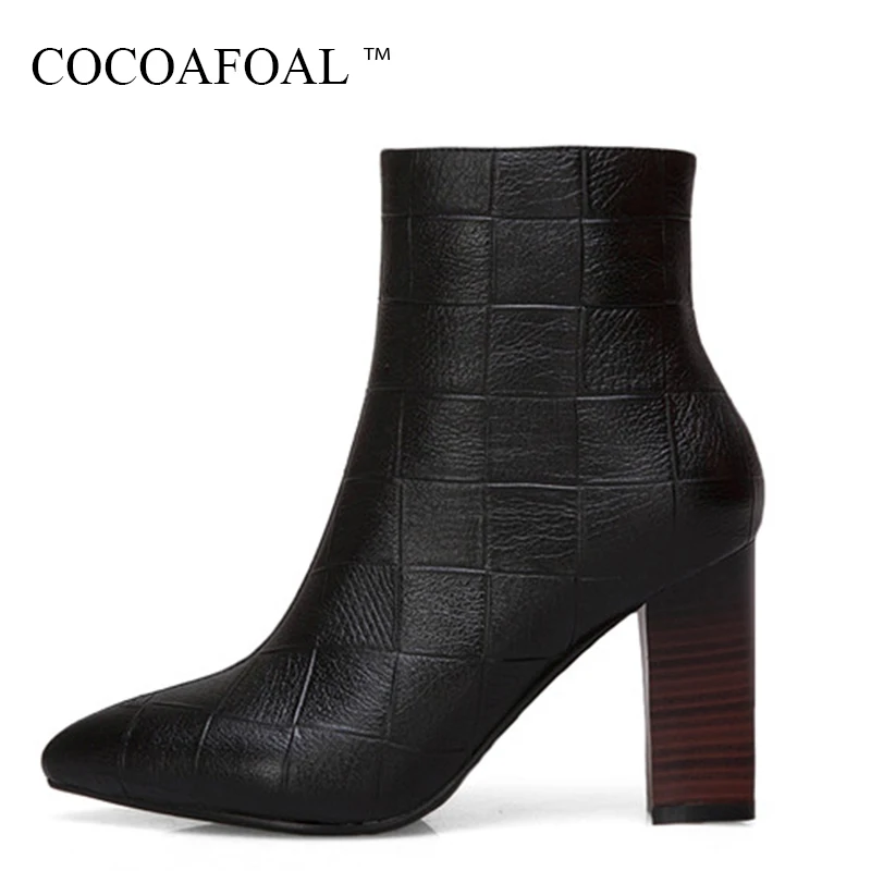 

COCOAFOAL Woman Autumn Winter Chelsea Boots Genuine Leather Zipper Martin Boots Plus Size 33 43 Fashion Sexy High Heeled Shoes