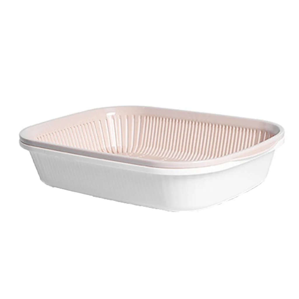 Plastic Square Drain Sealed Box Ginger Garlic Onion Food Refrigerator Container Portable fruit vegetable cleaning drain basket - Цвет: Beige