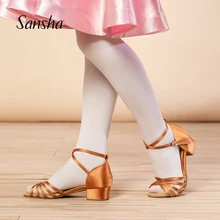 Sansha/атласная обувь для латинских танцев для девочек Нескользящая замшевая подошва на низком каблуке черные Бальные Танцевальные Туфли для выступлений BK13056S