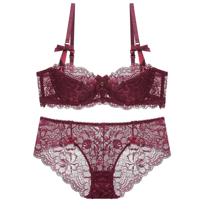 Комплект женского кружевного нижнего белья с чашками пуш ап|ensemble lingerie dentelle|briefs