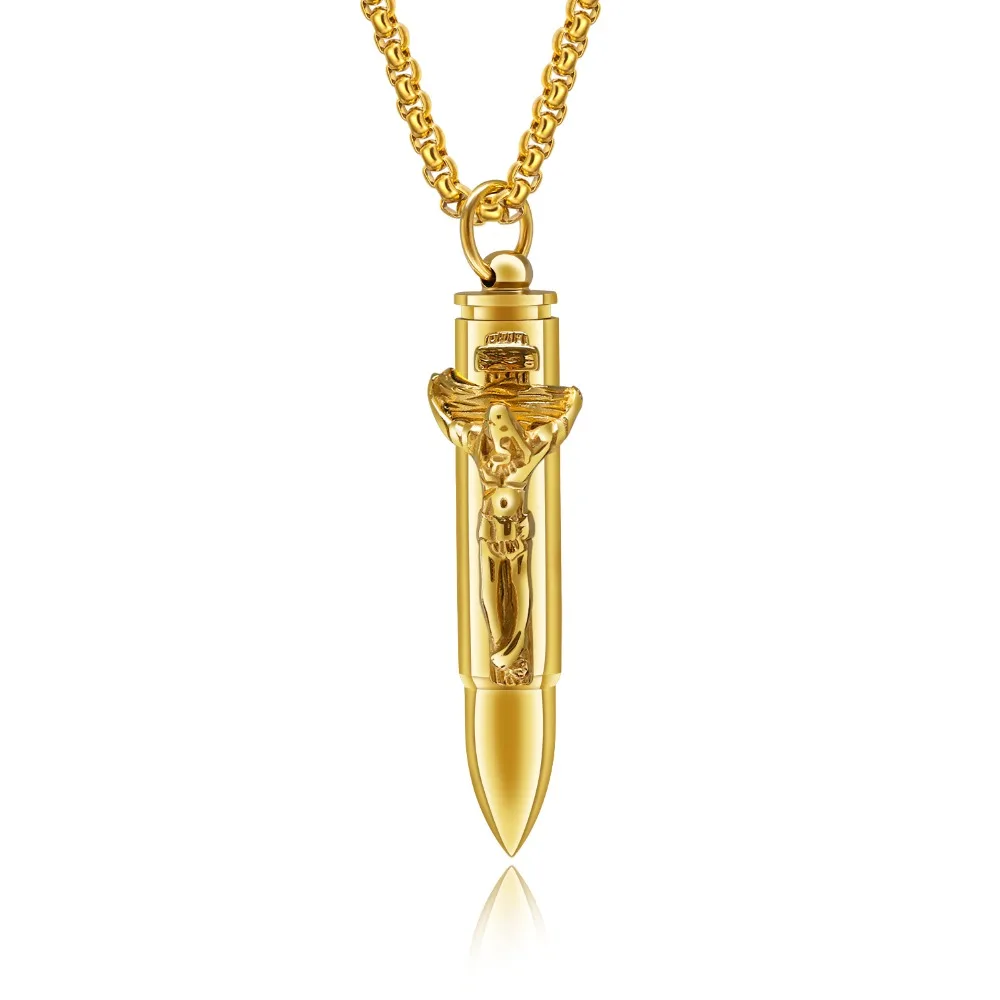 

Sword Bullet Pendant Necklaces for Mens Creative Gift Stainless Steel Necklaces Cain Silver Gold Punk Rock Double Dragon Jewelry