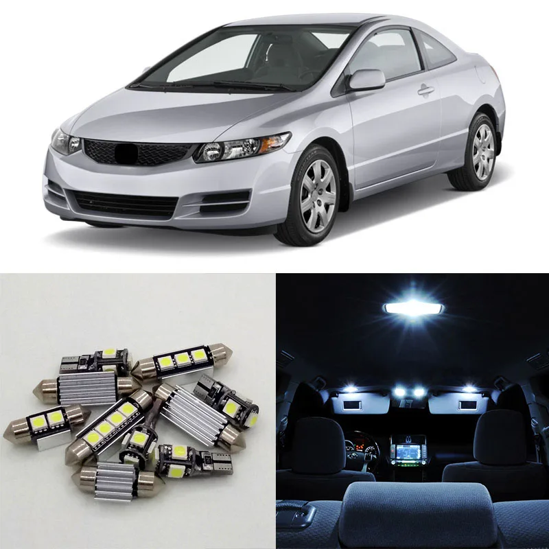 

8pcs White Led 12V Auto Interior Car Lighting Kit For Honda Civic 2006-2011 Map Dome Trunk License Plate Lamp