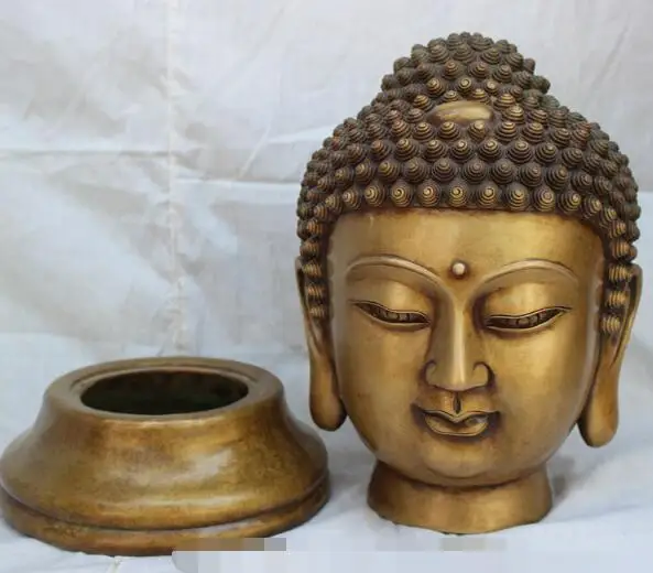 

S06923 14" Folk Tibet Bronze Temple Pray Shakyamuni Joss Sakyamuni Buddha Head Statue